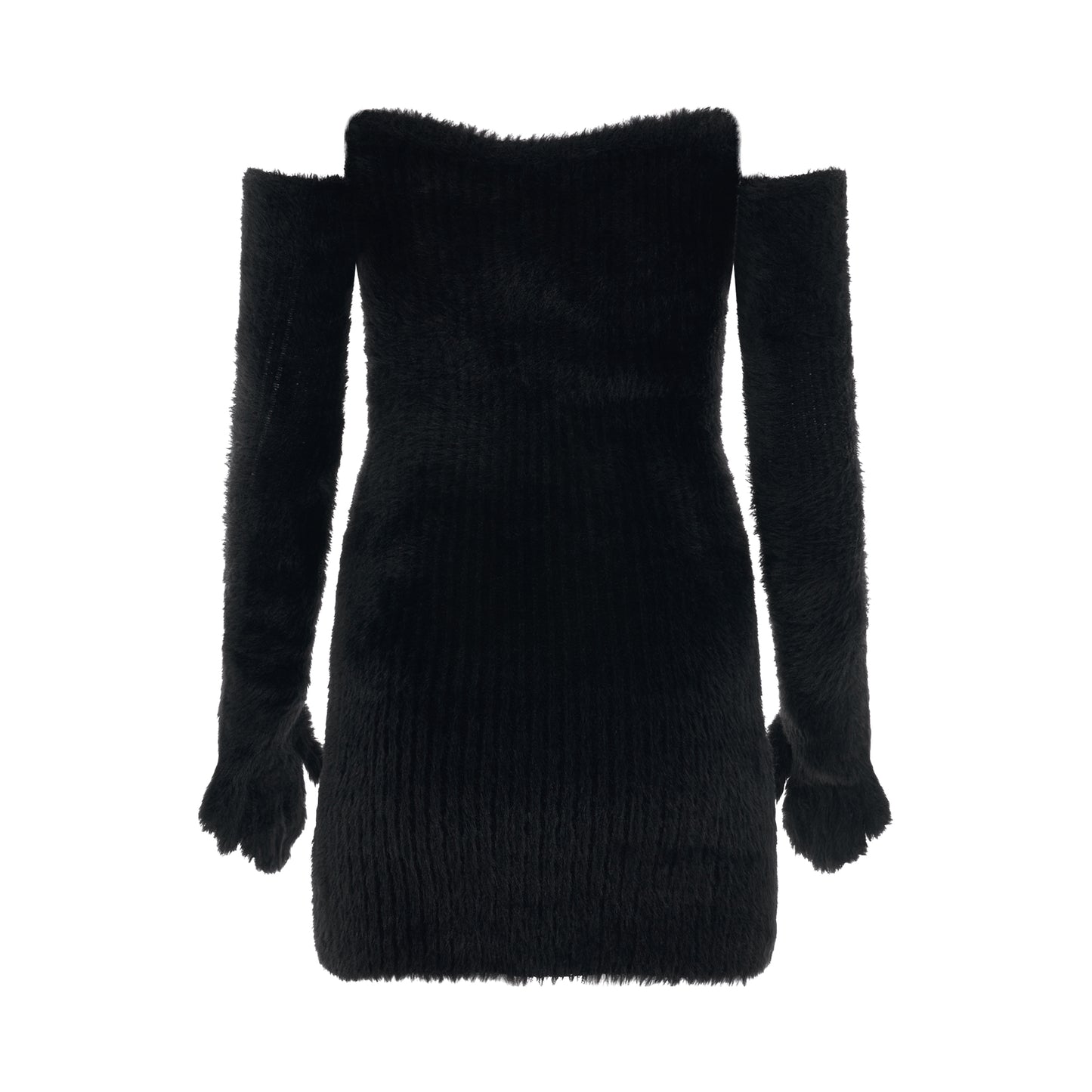 Fuzzy Gloves Mini Dress in Black