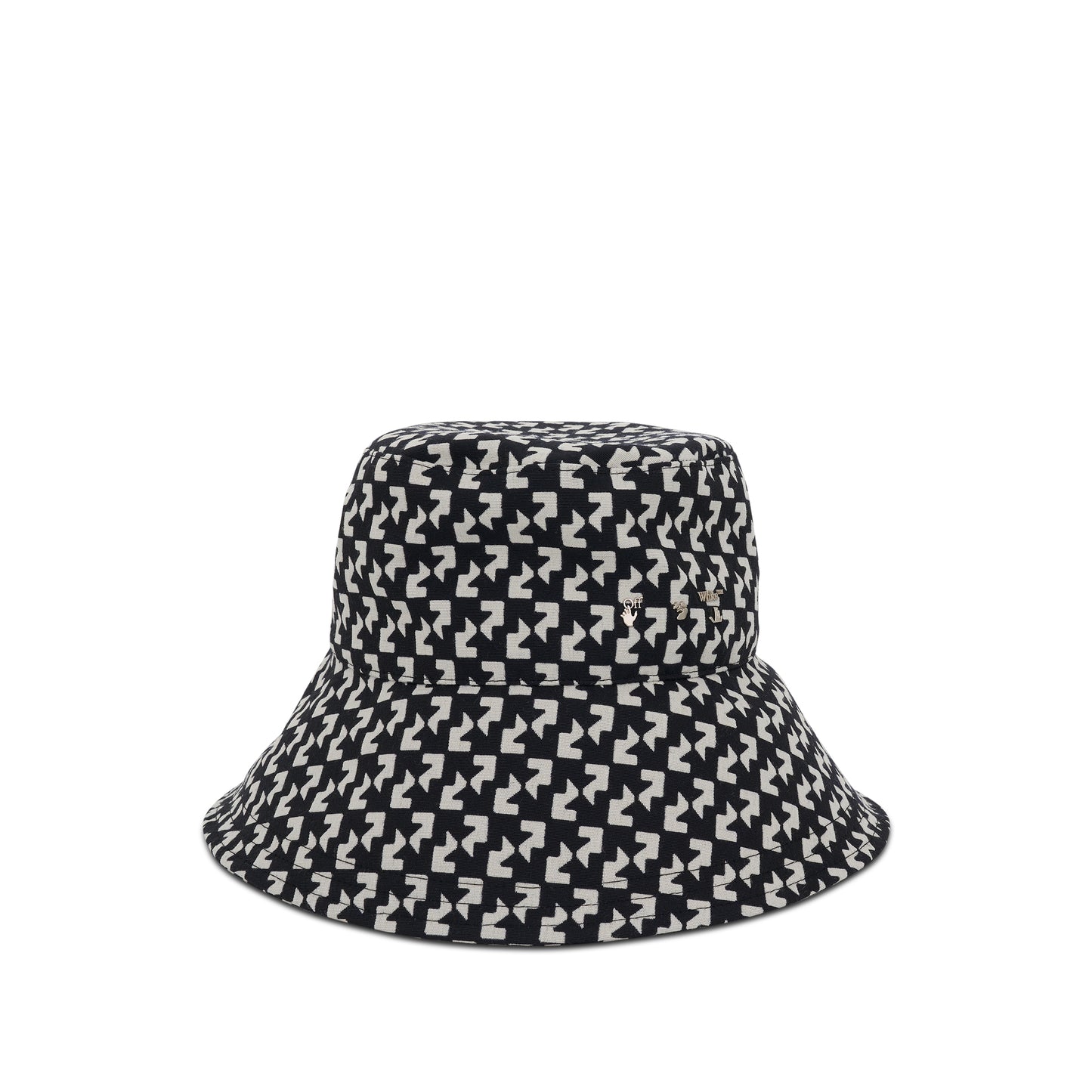 Pied De Poule Oversize Bucket Hat in White