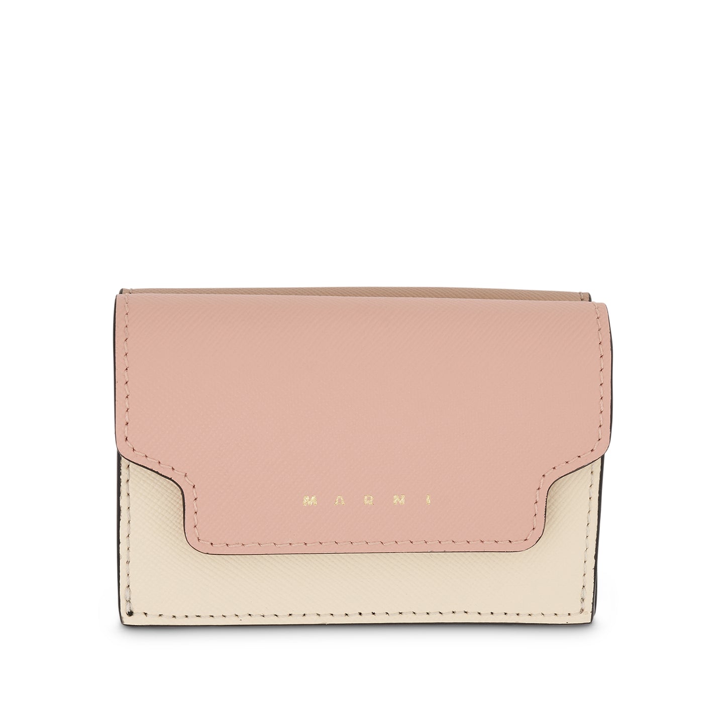 Trifold Saffiano Leather Wallet in Camellia/Talc