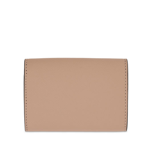 Trifold Saffiano Leather Wallet in Camellia/Talc