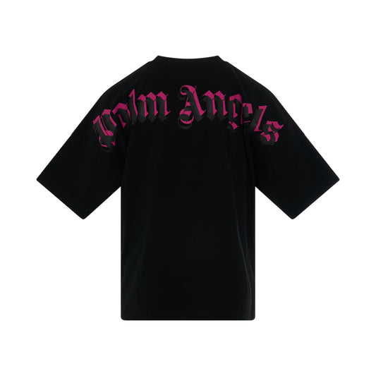 Doubled Logo Over T-Shirt in Black/Fuschia