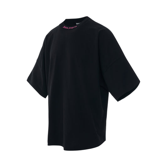 Doubled Logo Oversize T-Shirt in Black/Fuchsia