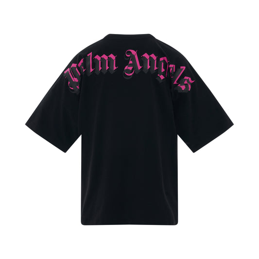 Doubled Logo Oversize T-Shirt in Black/Fuchsia