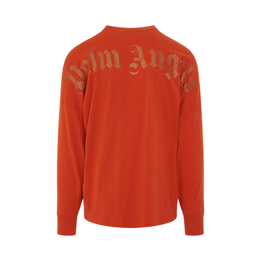 Glitter Classic Logo Oversize L/S T-Shirt in Brick Red