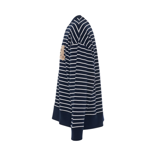 Bear Stripes Crew Jumper in Navy Blue