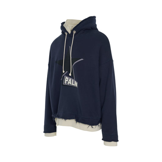 Double Layer Rockstar Hoodie in Navy Blue