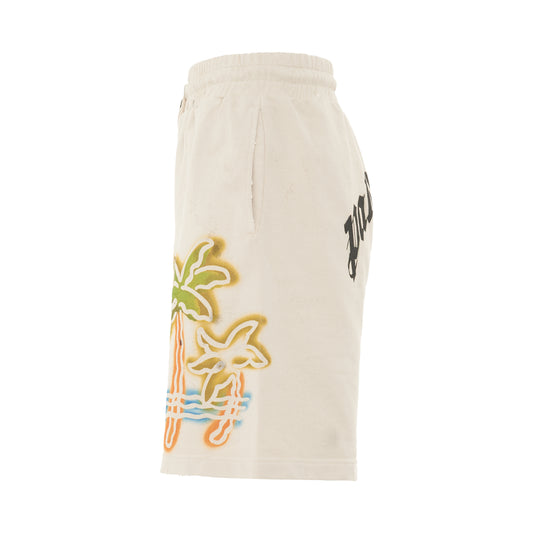 Palm Neon Sweatshorts in Off White/Multicolour