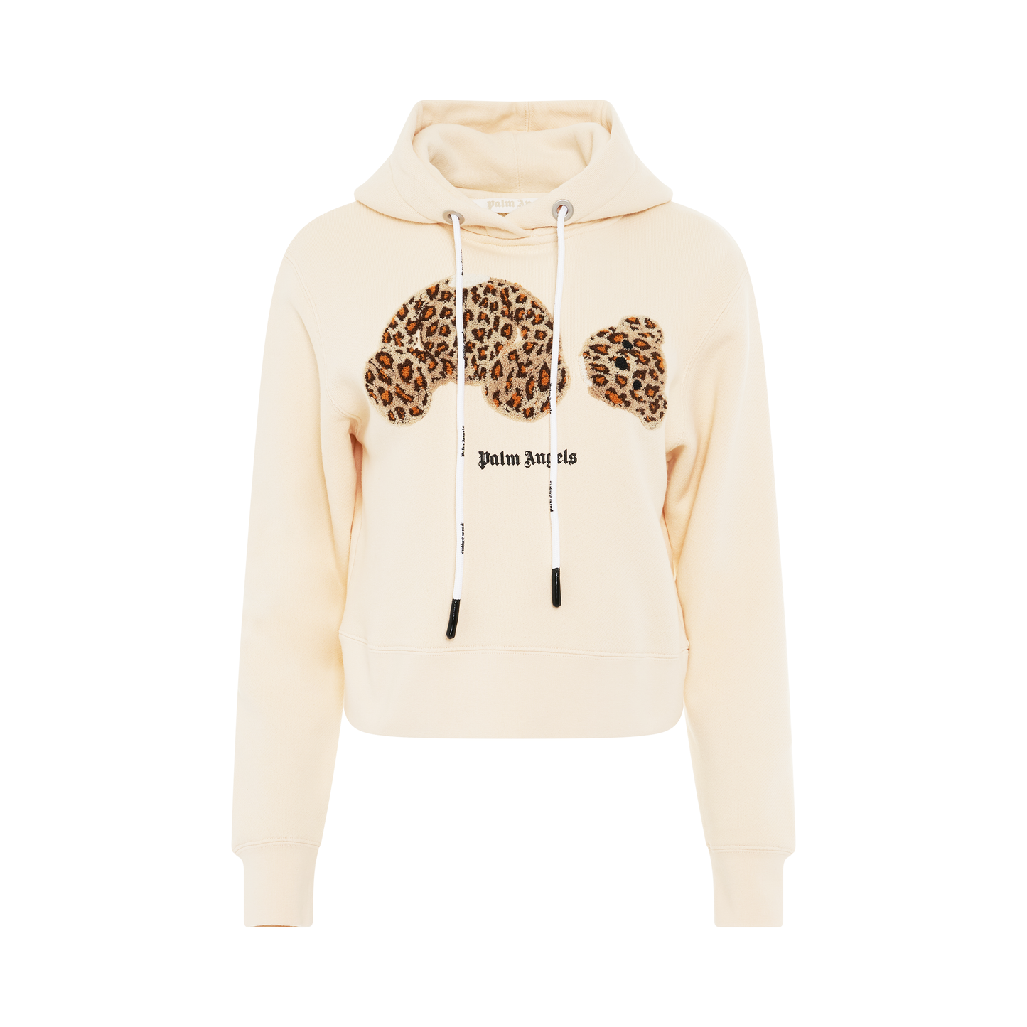 Leopard Bear Fitted Hoodie in Off White