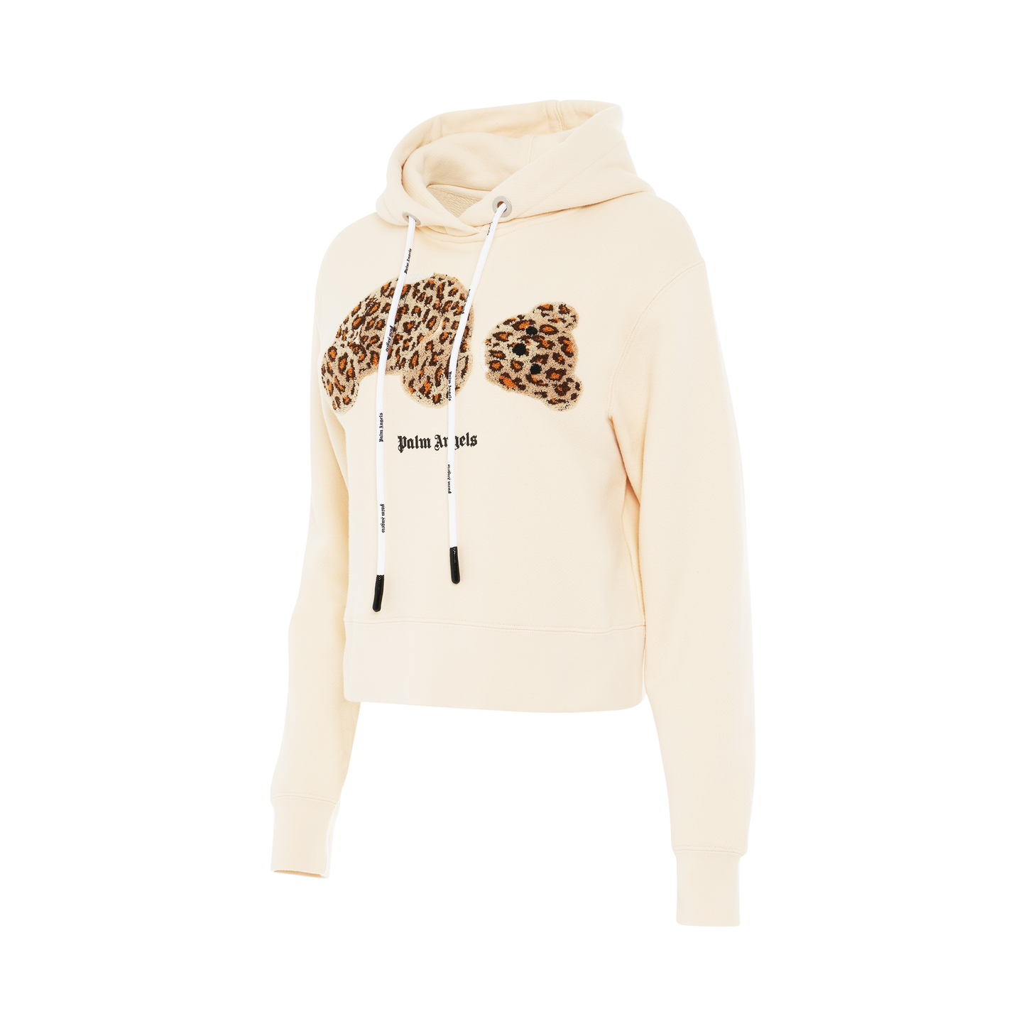 Leopard Bear Fitted Hoodie in Off White