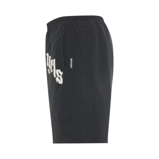 Curved Logo Swin Short in Black/White