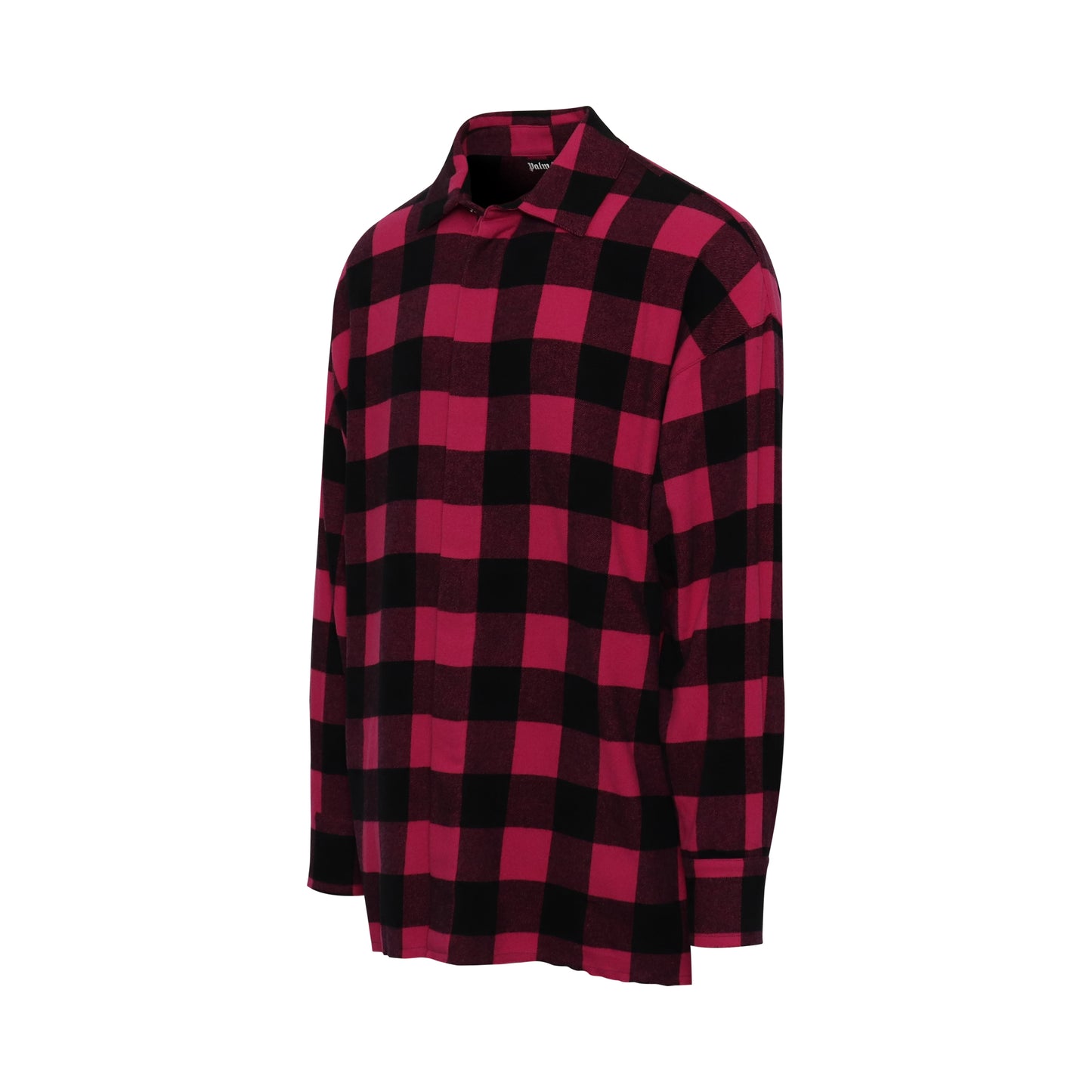 Flannel Curved Logo Oversize Shirt in Fuchsia