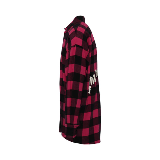 Flannel Curved Logo Oversize Shirt in Fuchsia