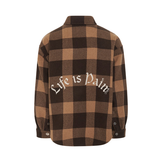 Life Is Palm Lurex Checked Overshirt in Nuts/Butter