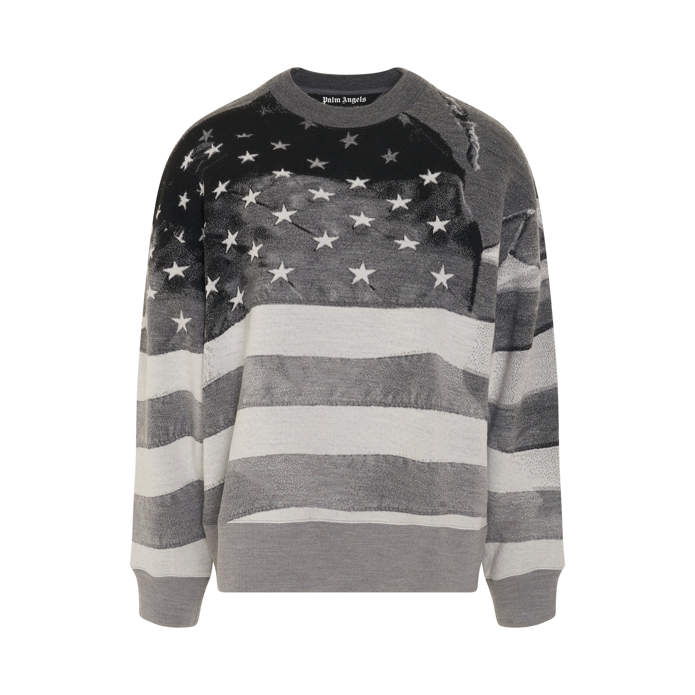 Jacquard Flag Sweater in Melange Grey/Black