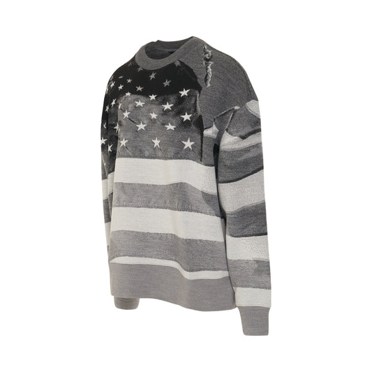 Jacquard Flag Sweater in Melange Grey/Black