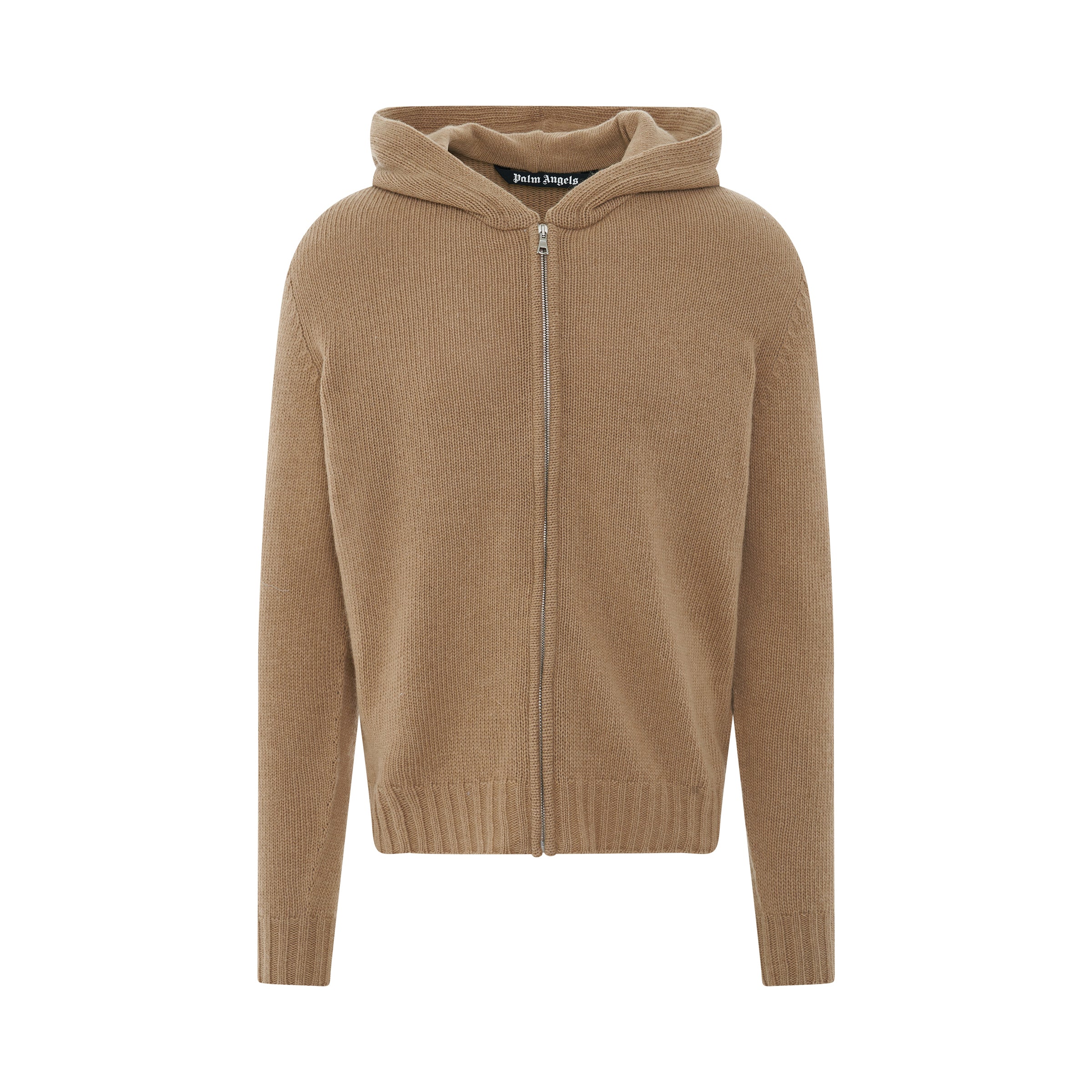 Curved Logo Zipped Sweater in Beige/White