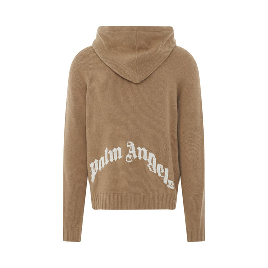 Curved Logo Zipped Sweater in Beige/White