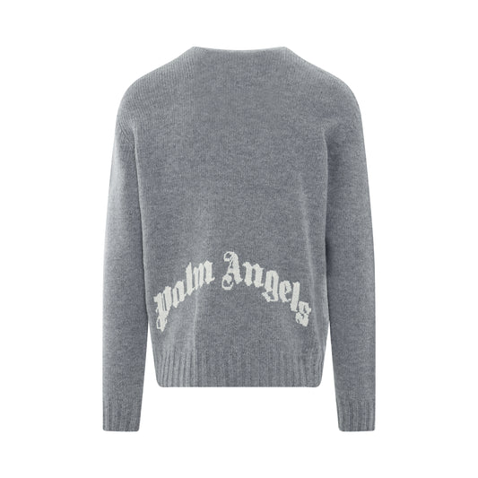 Curved Logo Sweater in Melange Grey/White