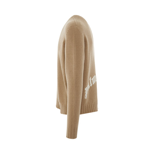 Curved Logo Sweater in Beige/White