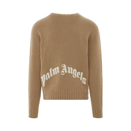 Curved Logo Sweater in Beige/White