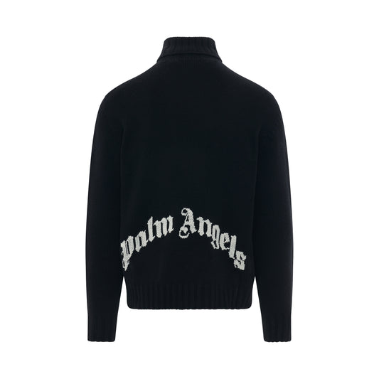 Curved Logo Turtleneck Sweater in Black/White