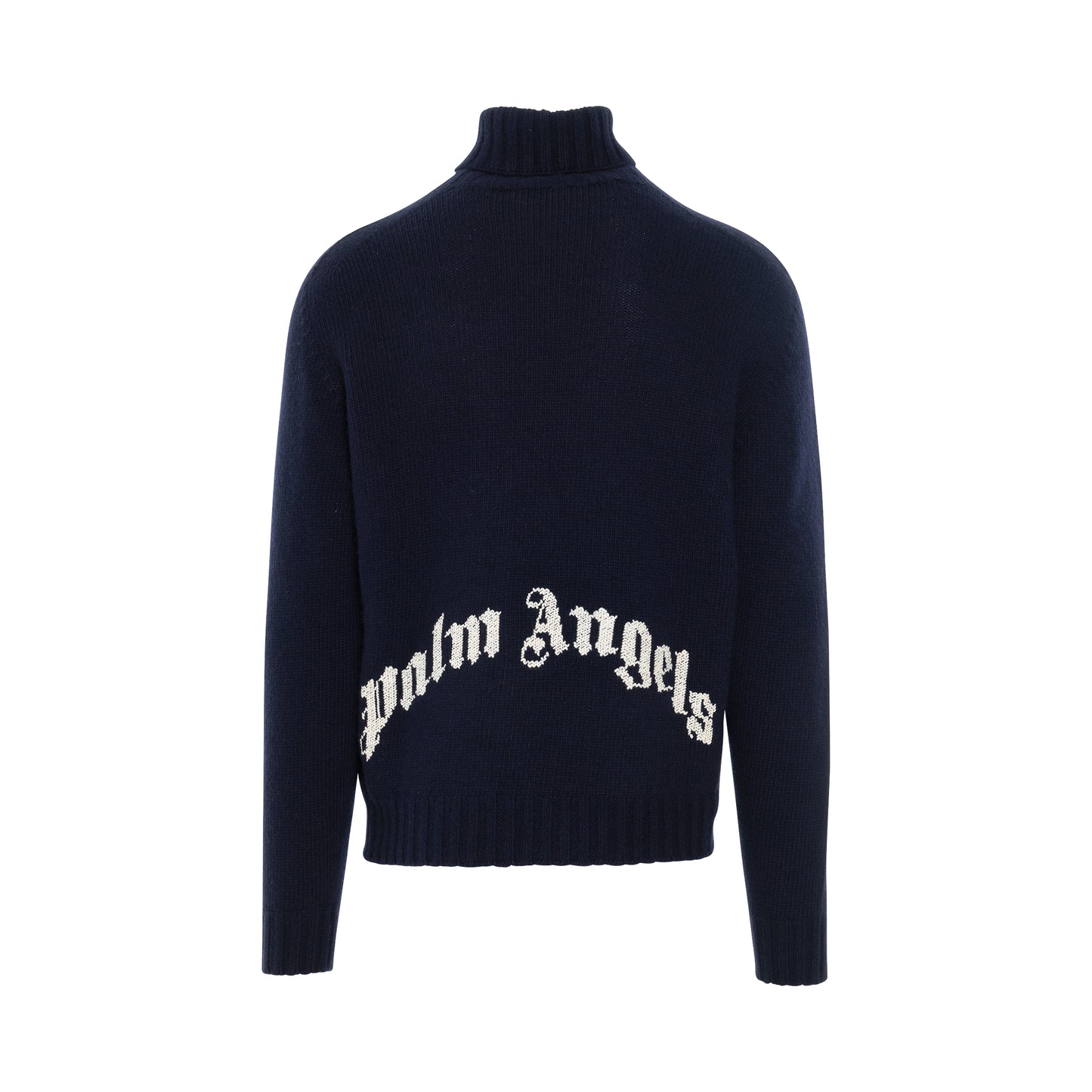 Curved Logo T-Neck Sweater in Navy Blue