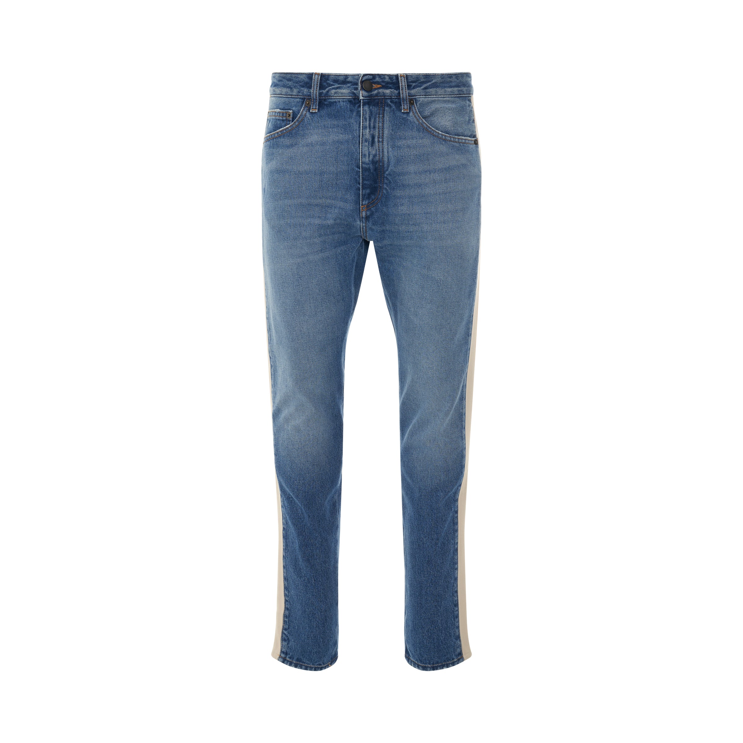 Indigo Track Denim Pants in Light Blue/White