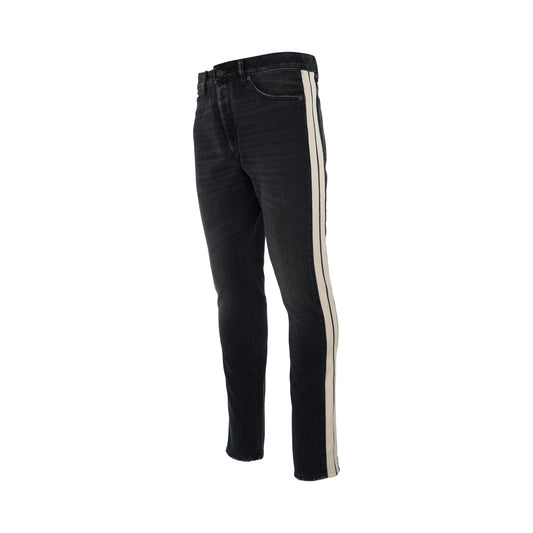 Black Wash Track Denim Pants in Black