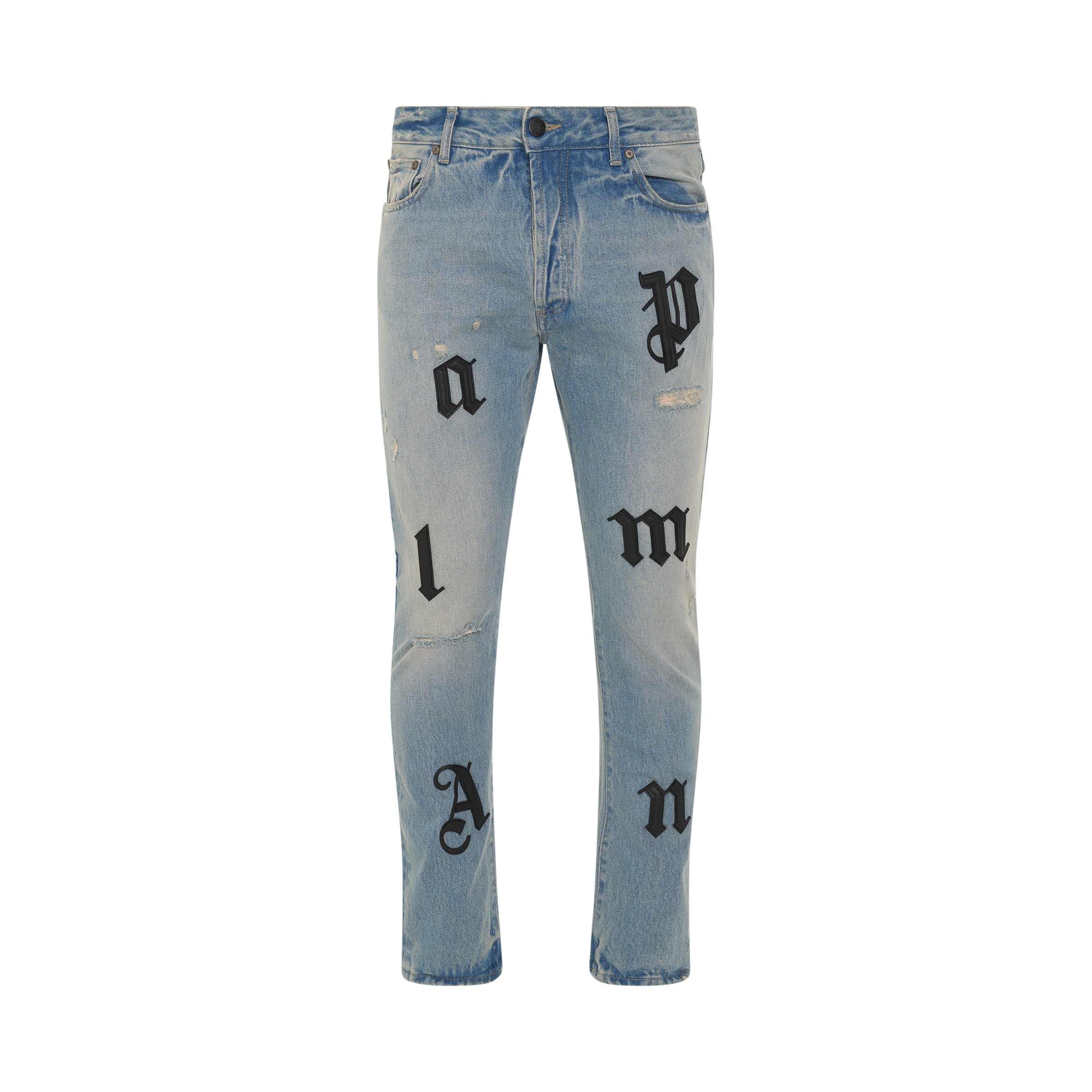 I Logo Patch Classic 5 Pocket Denim Jeans in Blue/Black