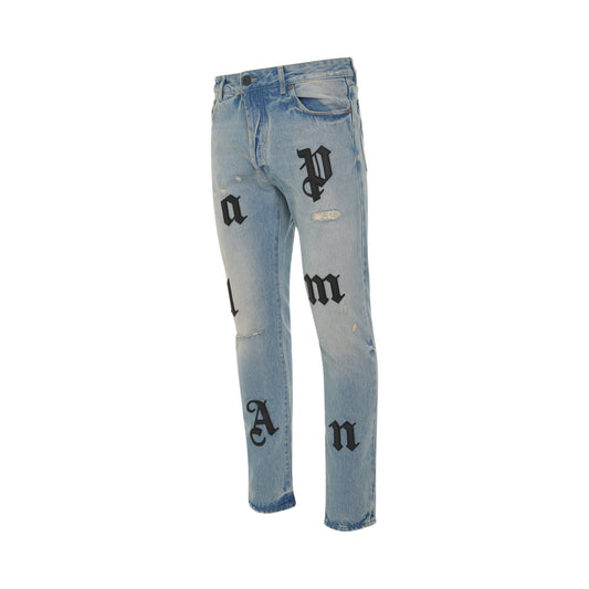 I Logo Patch Classic 5 Pocket Denim Jeans in Blue/Black