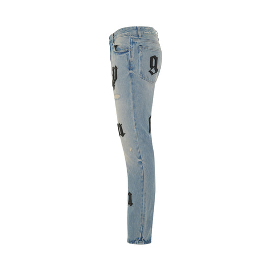 I Logo Patch Classic 5 Pocket Denim Jeans in Blue/Black