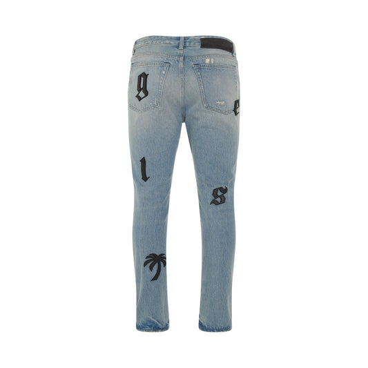 I Logo Patch Classic 5 Pocket Denim Jeans in Blue/Black