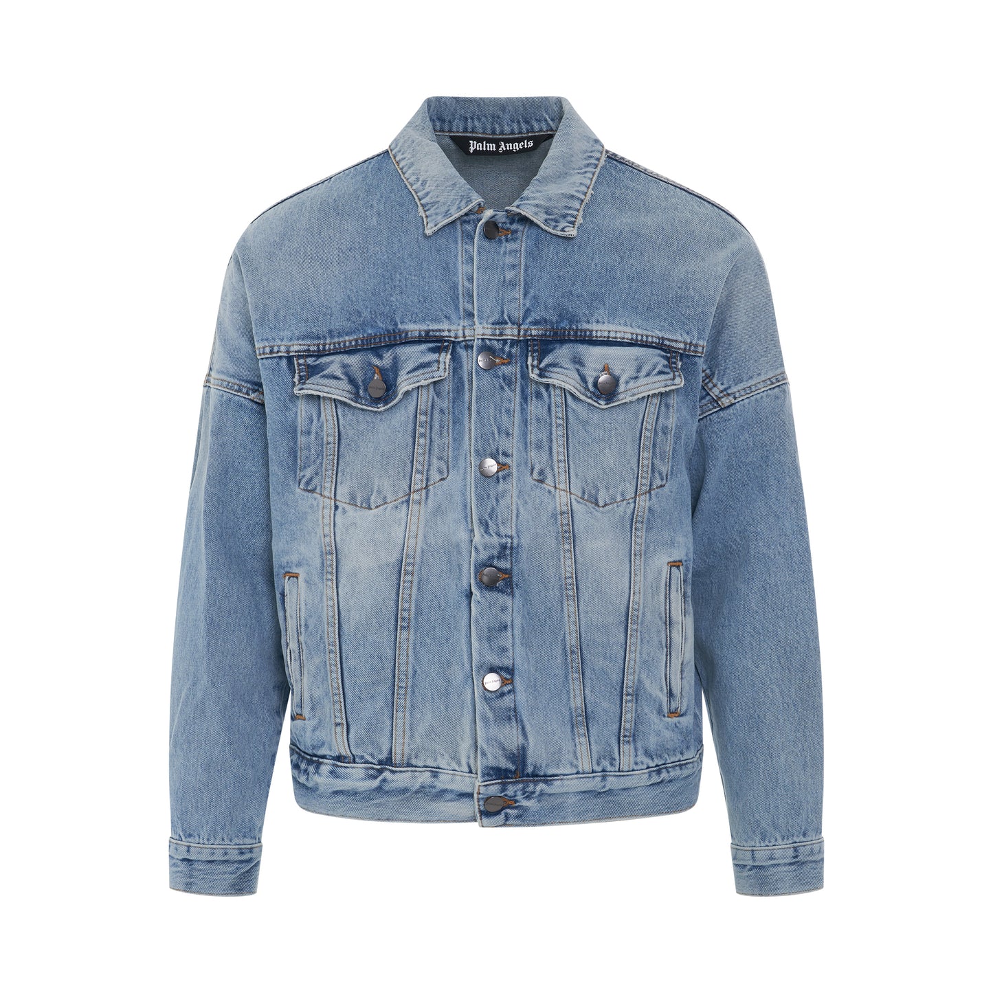 Logo Over Denim Jacket in Light Blue/White