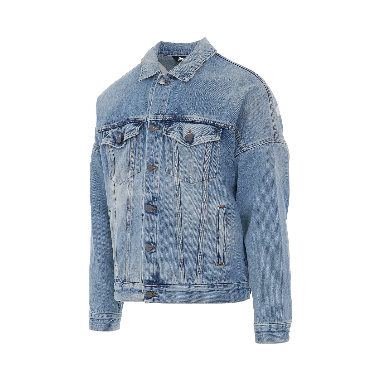 Logo Over Denim Jacket in Light Blue/White