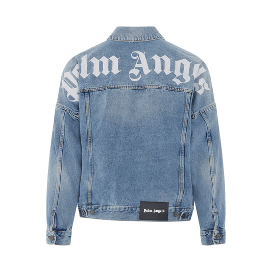 Logo Over Denim Jacket in Light Blue/White