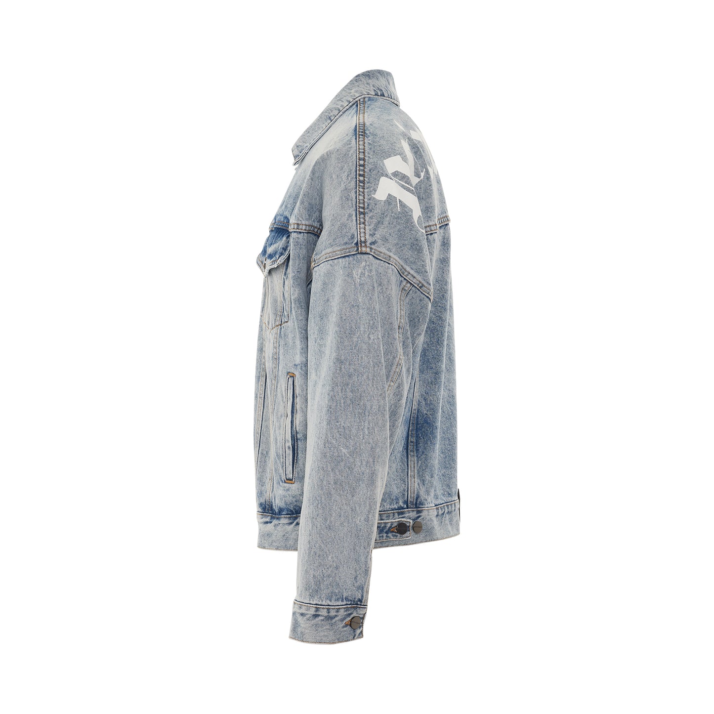 Back Logo Oversize B Denim Jacket in Light Blue