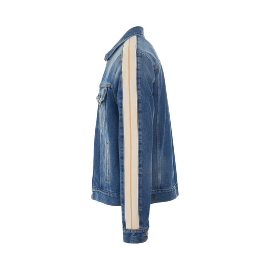 Indigo Track Denim Jacket in Light Blue/White