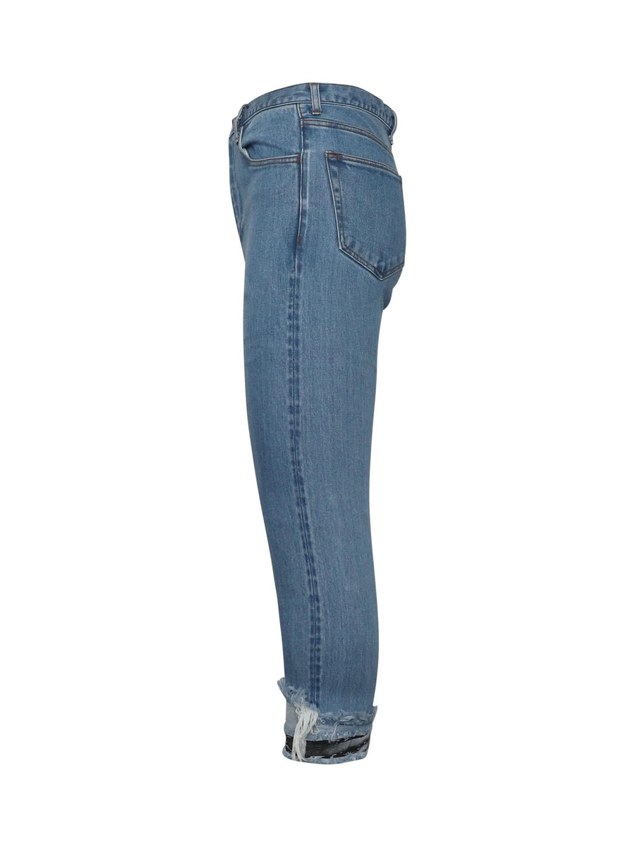Cropped Print Denim Pants in Indigo