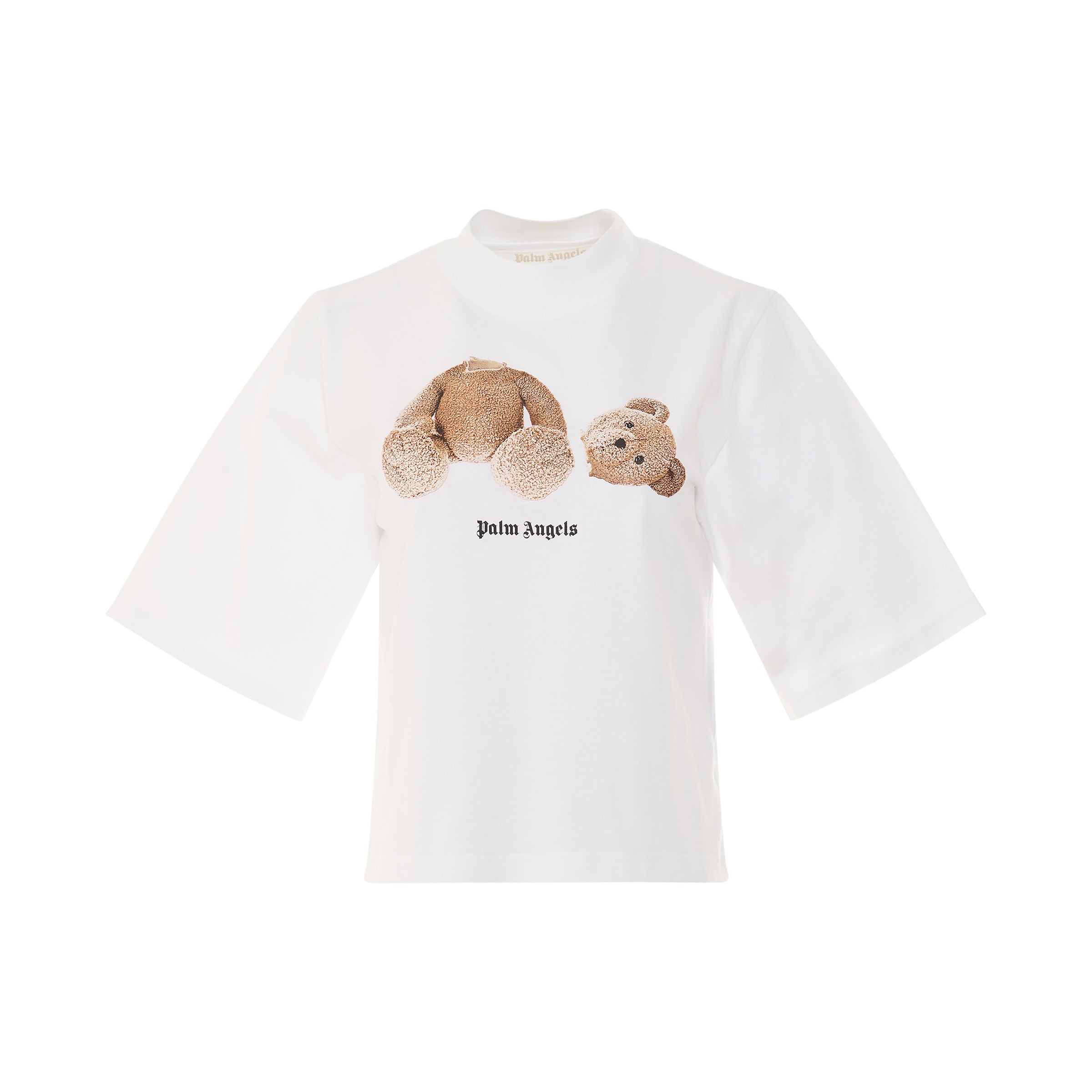 PA Bear Cropped T-Shirt in White/Brown