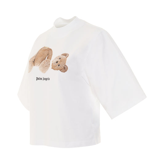 PA Bear Cropped T-Shirt in White/Brown