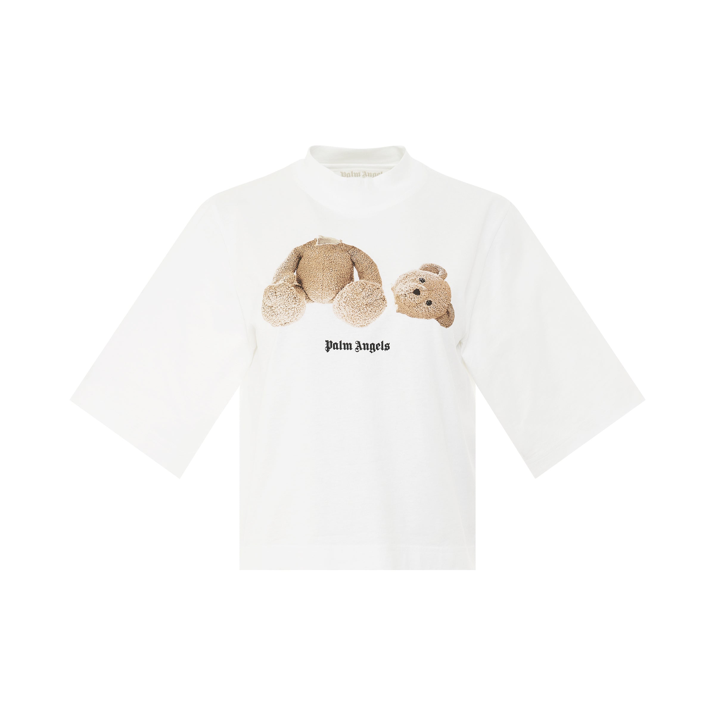 Palm Angels Bear Cropped T-Shirt on White/Brown