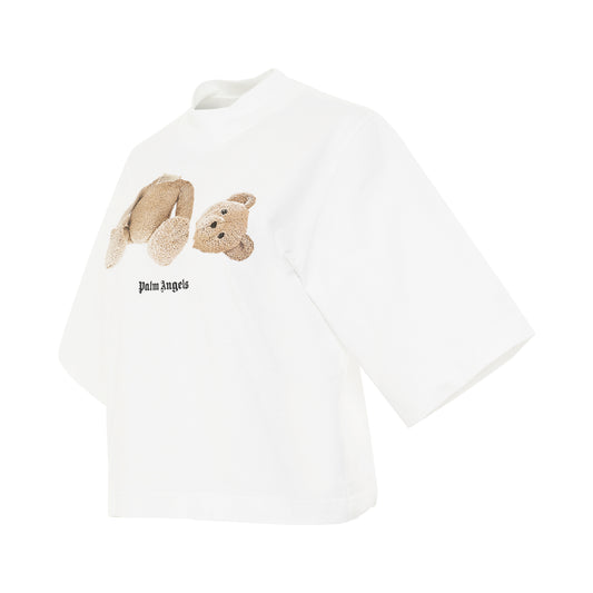 Palm Angels Bear Cropped T-Shirt on White/Brown