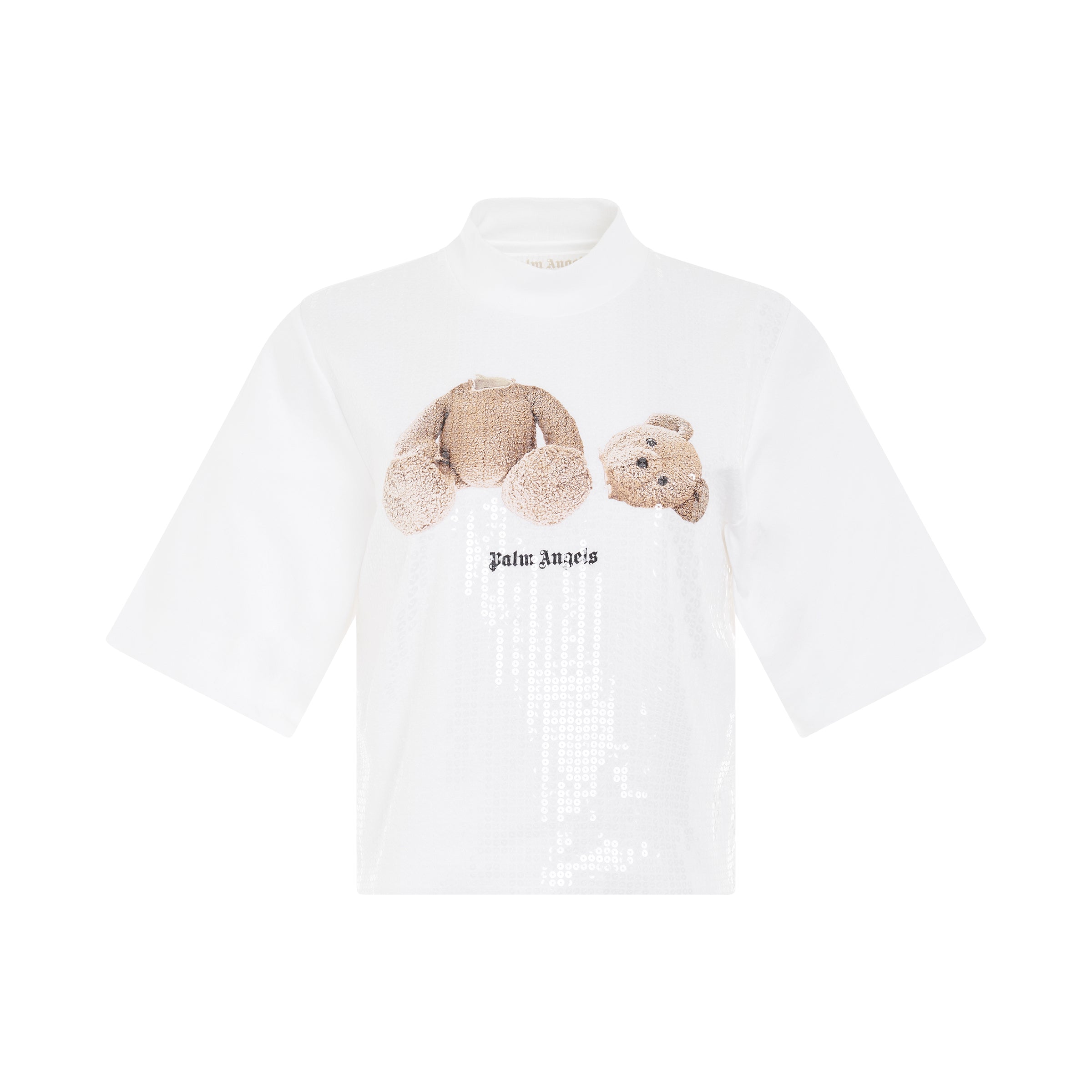 PA Bear Fitted Sequins T-Shirt in White