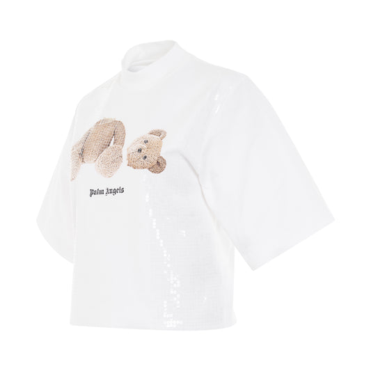 PA Bear Fitted Sequins T-Shirt in White