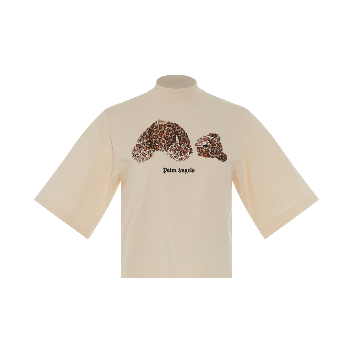 Leopard Bear Cropped T-Shirt in Off White