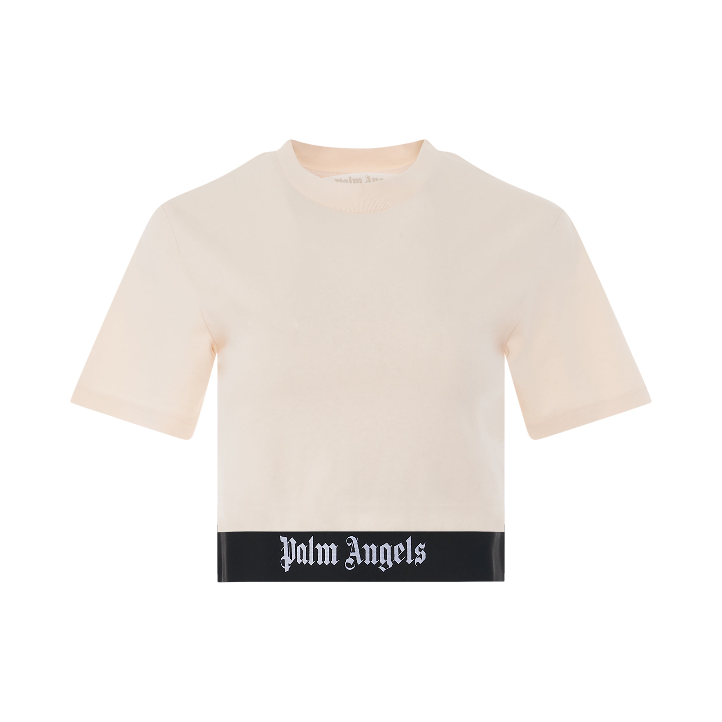 Logo Tape Cropped T-Shirt in Off White