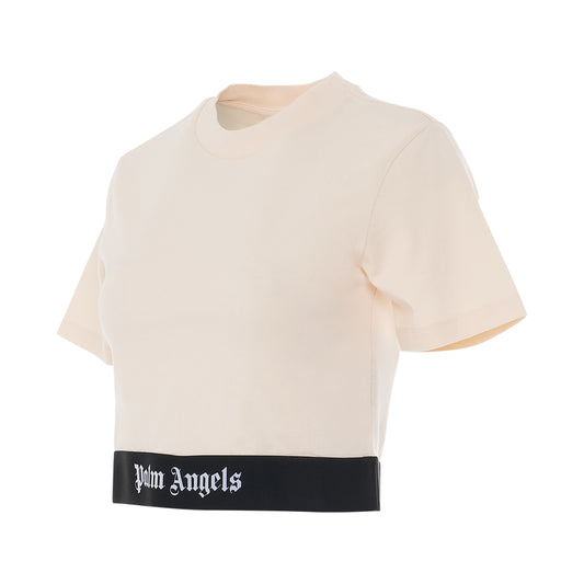 Logo Tape Cropped T-Shirt in Off White