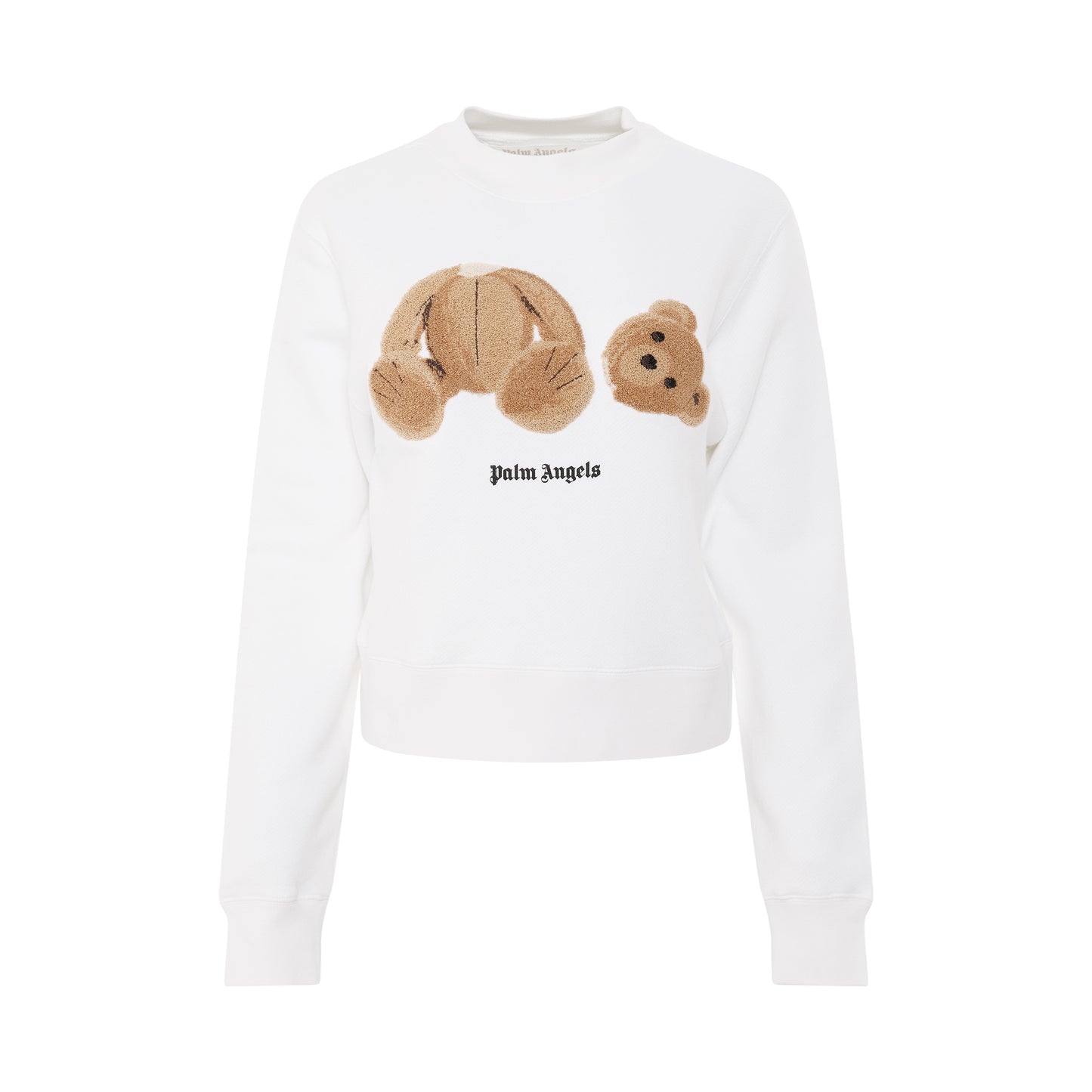 Palm Angels Bear Fitted Crewneck in White/Brown