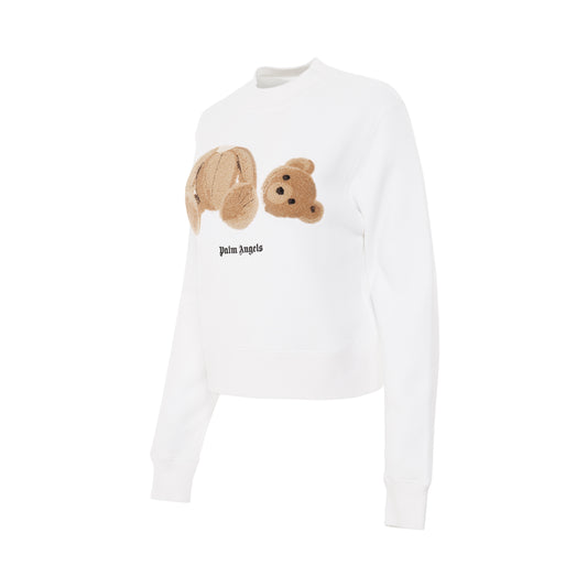 Palm Angels Bear Fitted Crewneck in White/Brown