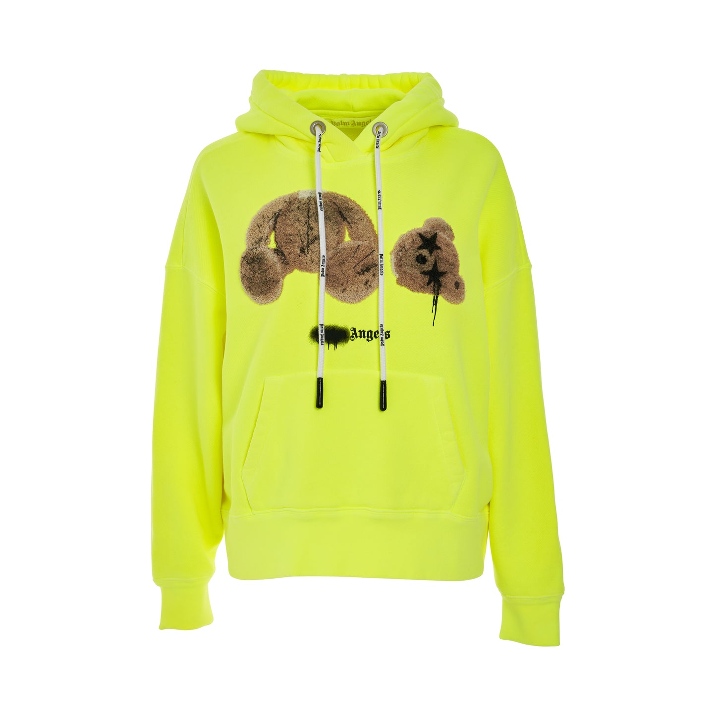 Sprayed PA Bear Hoodie in Yellow Fluo